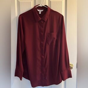 Nine West Deep Red Casual Button Down Shirt